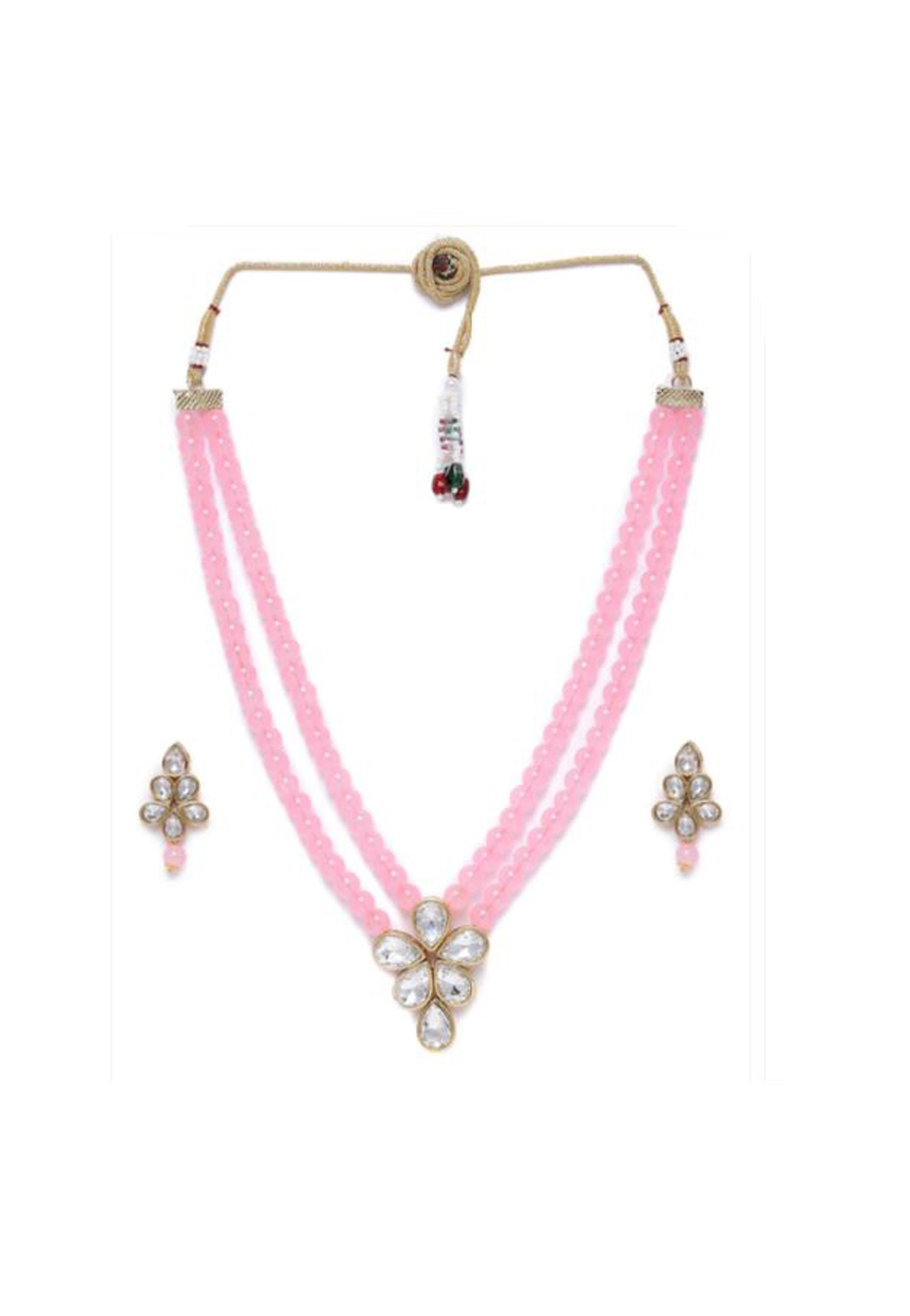 Pink Alloy Austrian Diamond Necklace Set With Earrings 232360