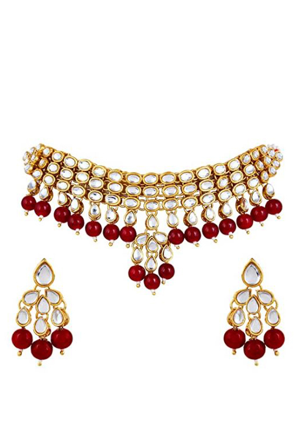 Red Alloy Austrian Diamond Necklace Set With Earrings 232363