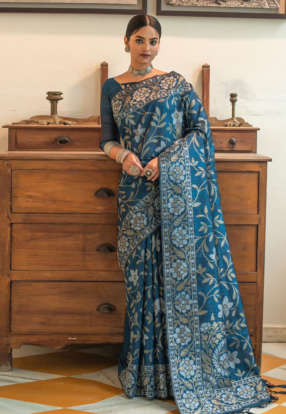 Blue Tussar Silk Saree With Blouse 245862