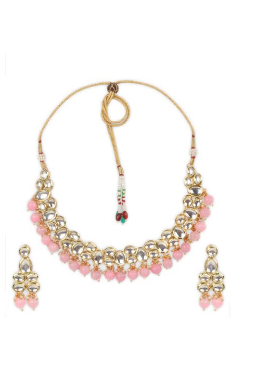Pink Alloy Austrian Diamond Necklace Set With Earrings 232364