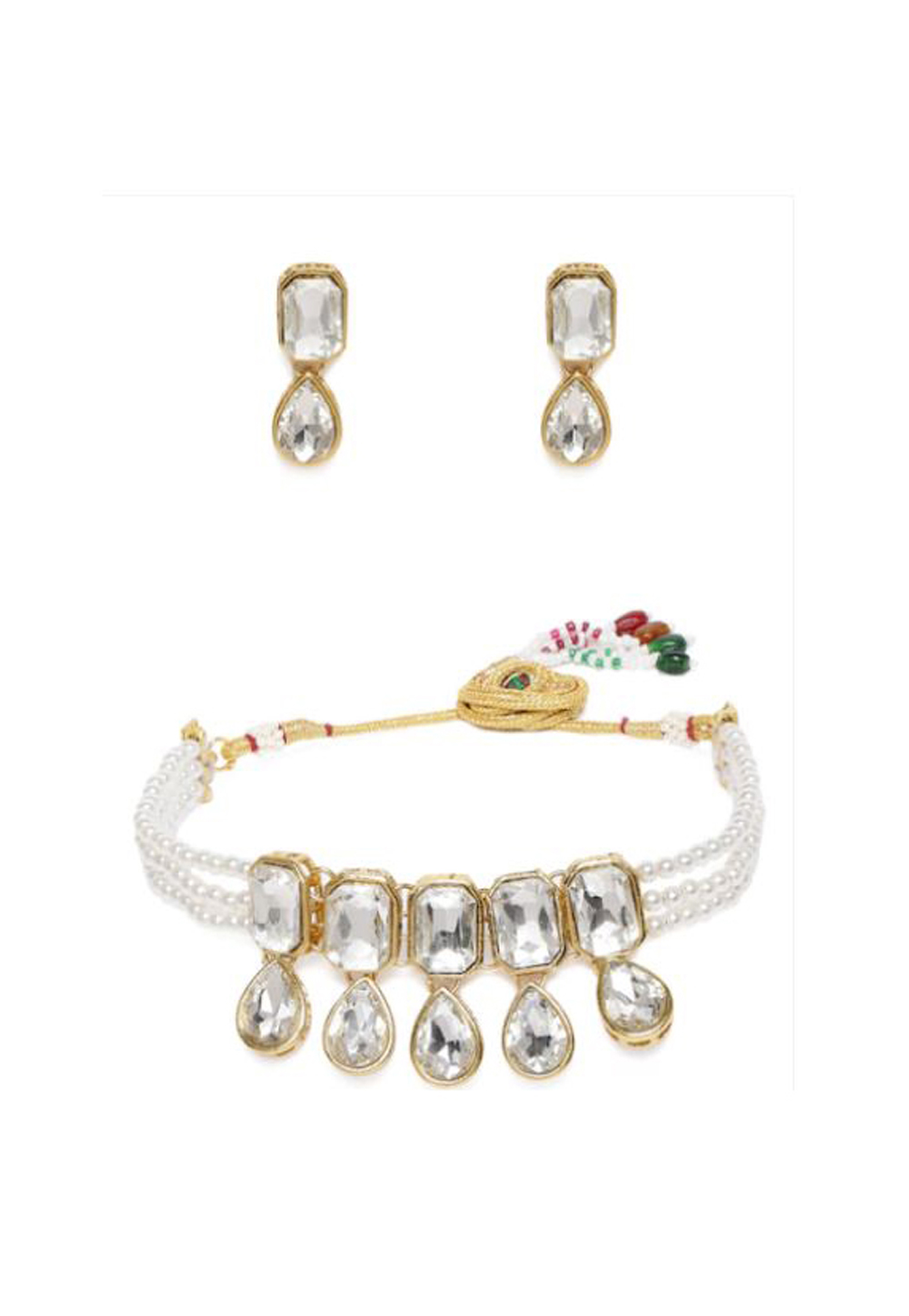 White Alloy Austrian Diamond Necklace Set With Earrings 232366
