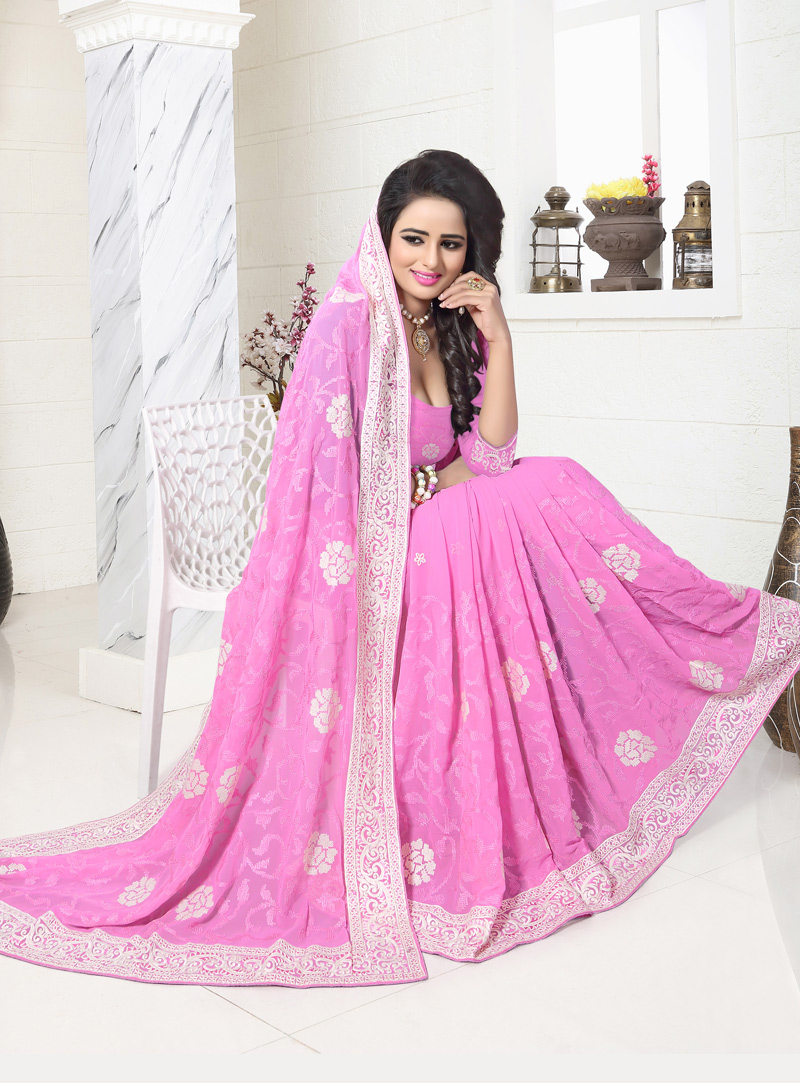 Pink Georgette Saree With Blouse 117210