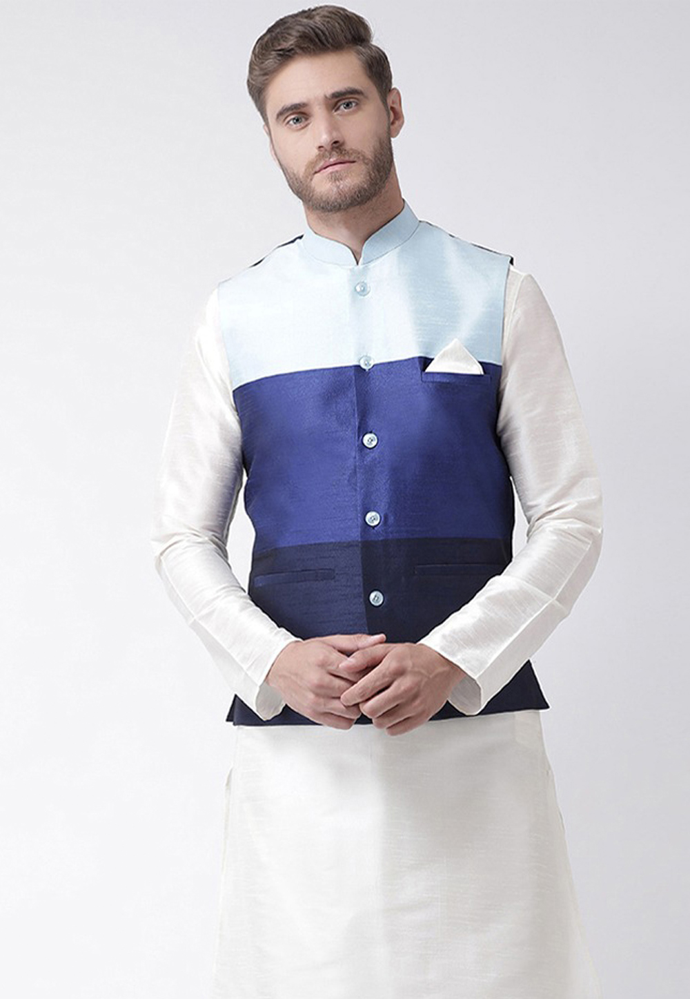 Blue Art Silk Nehru Jacket 235162
