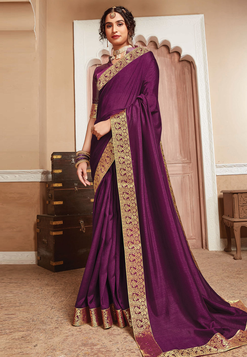 Purple Silk Festival Wear Saree 214652