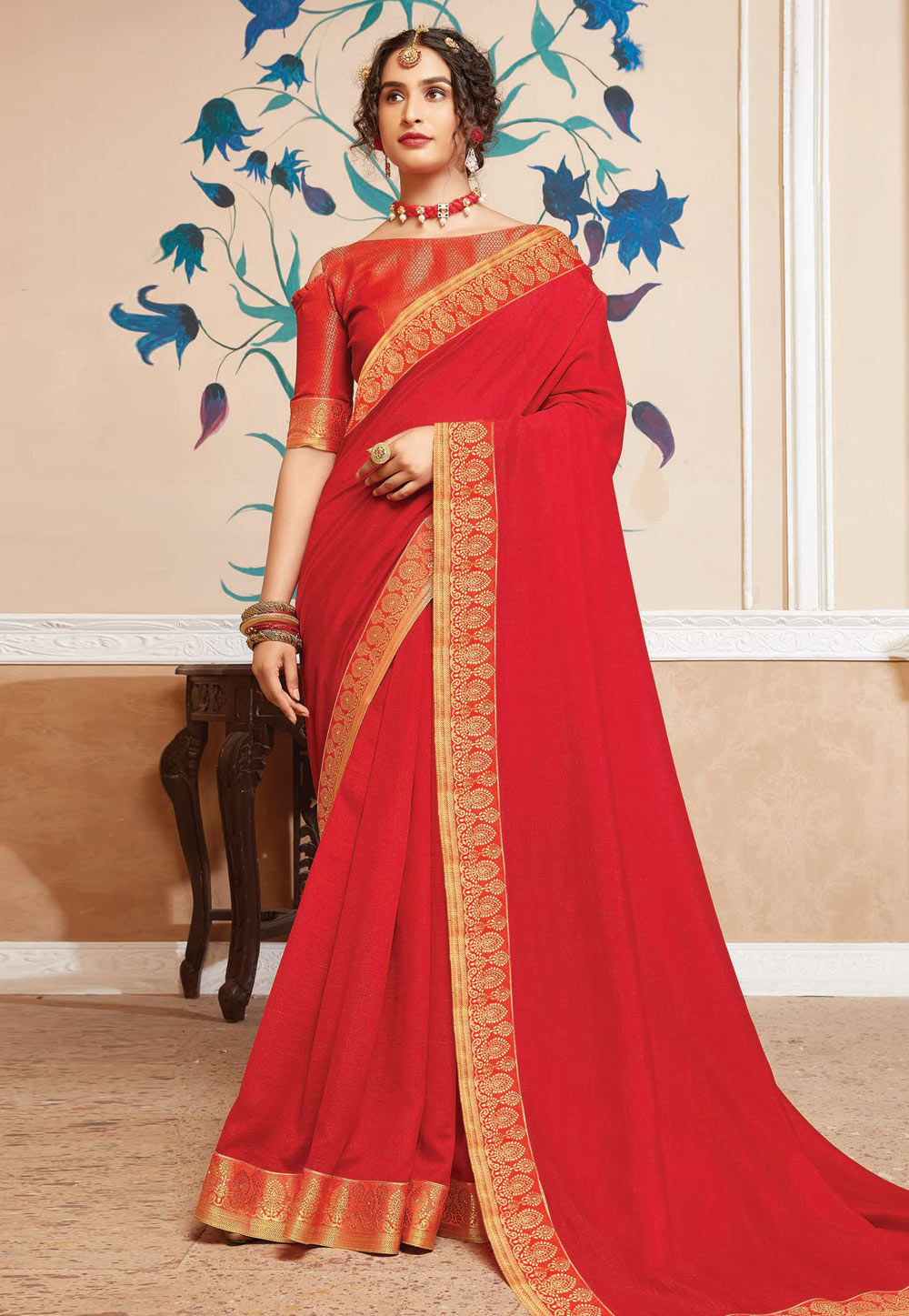 Red Silk Festival Wear Saree 214654