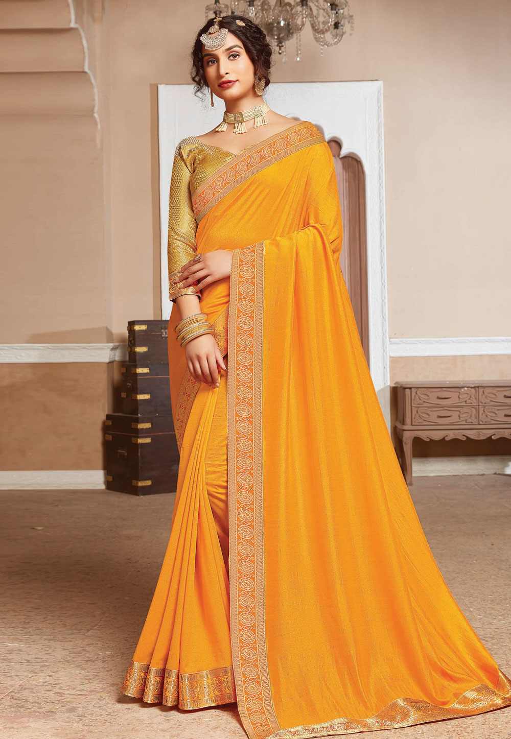 Yellow Silk Festival Wear Saree 214656