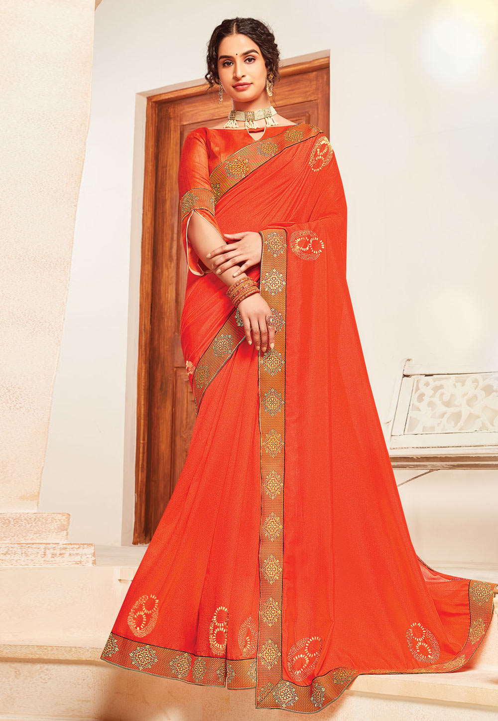 Orange Silk Festival Wear Saree 214647