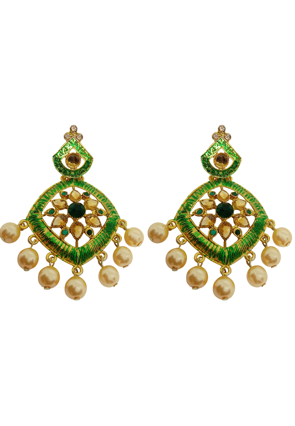 Green Alloy Austrian Diamond Earrings 232376