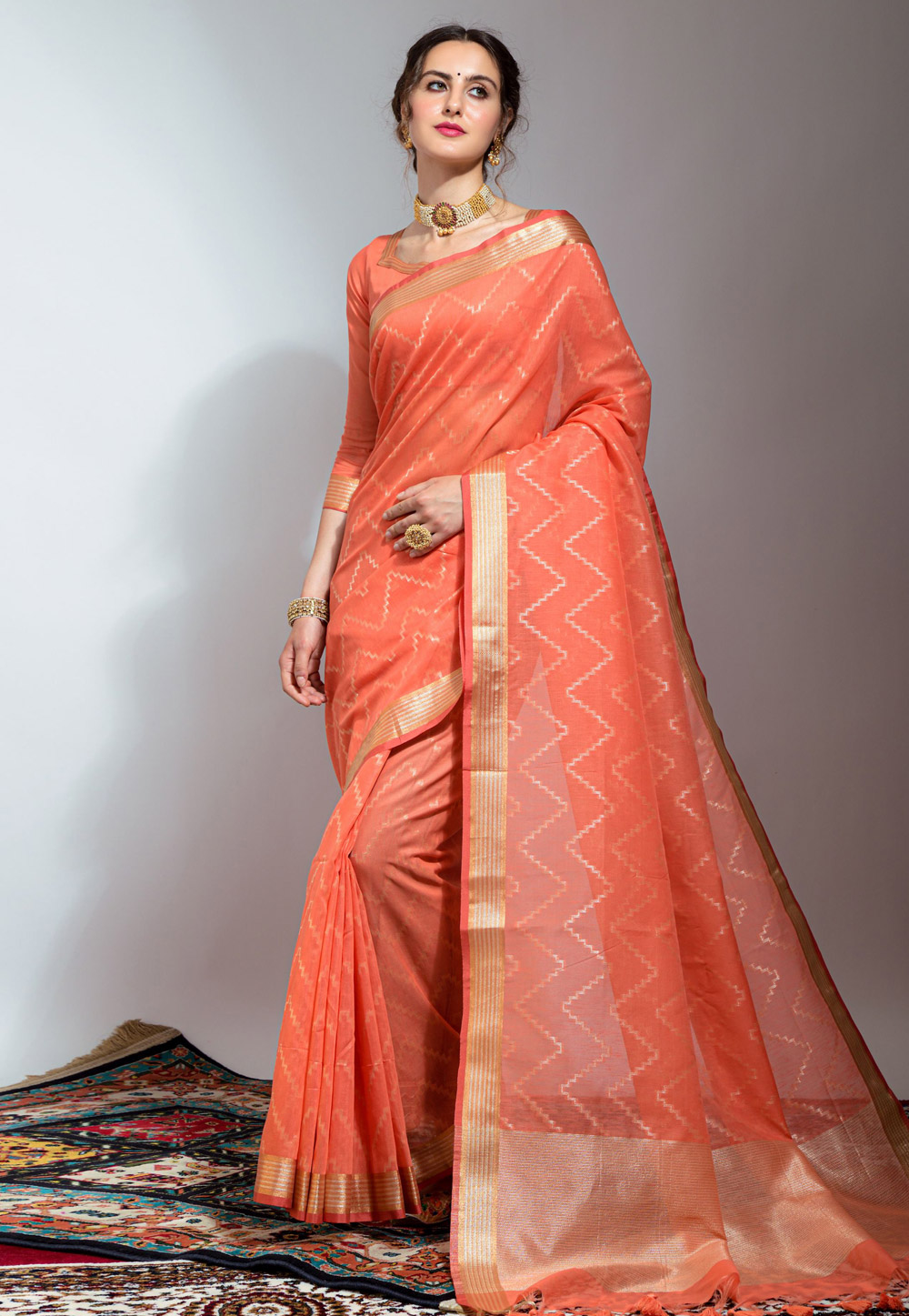 Peach Linen Saree With Blouse 246471