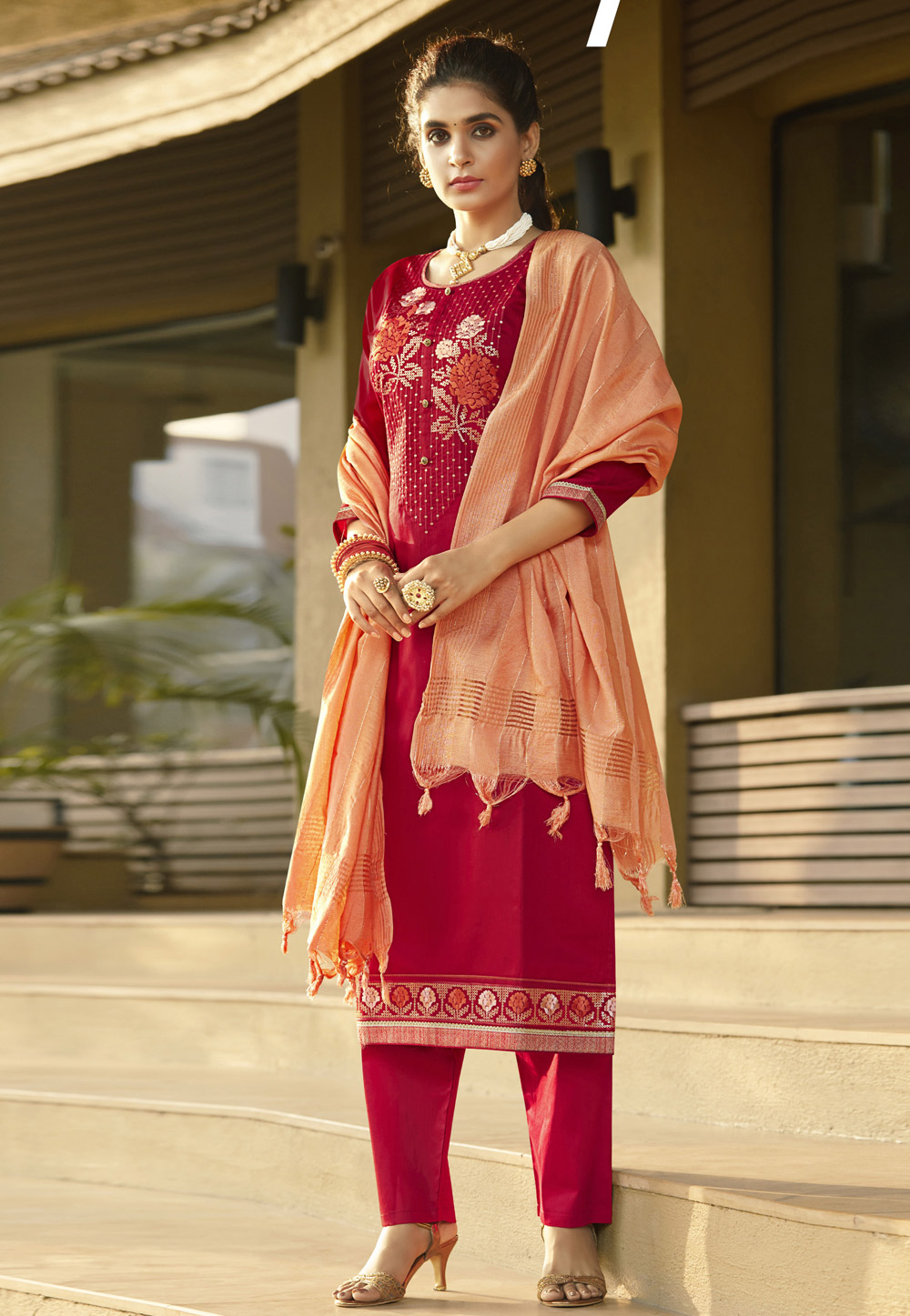 Magenta Silk Pant Style Suit 214789