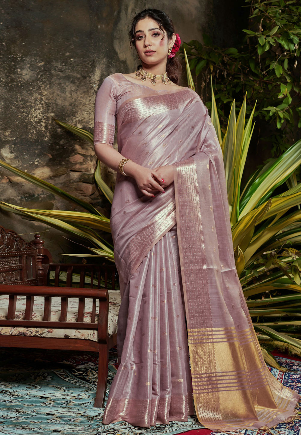 Light Pink Banarasi Silk Saree With Blouse 246939