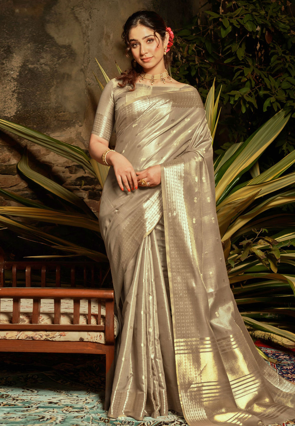 Brown Banarasi Silk Saree With Blouse 246941