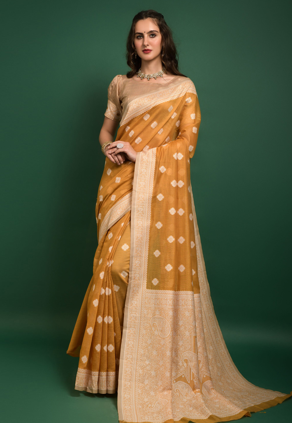 Mustard Banarasi Silk Saree With Blouse 247555