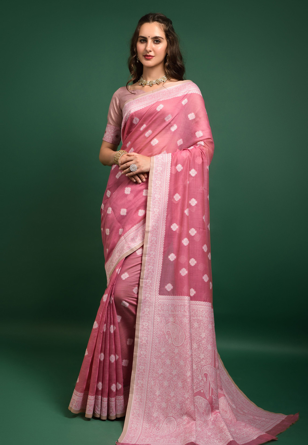 Pink Banarasi Silk Saree With Blouse 247556