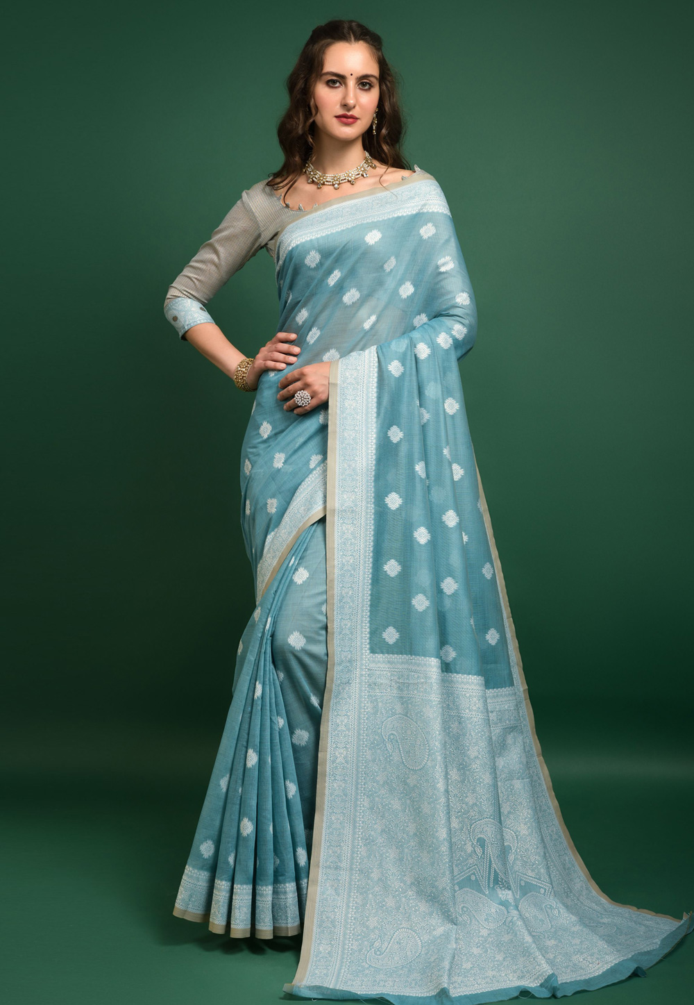 Sky Blue Banarasi Silk Saree 247557