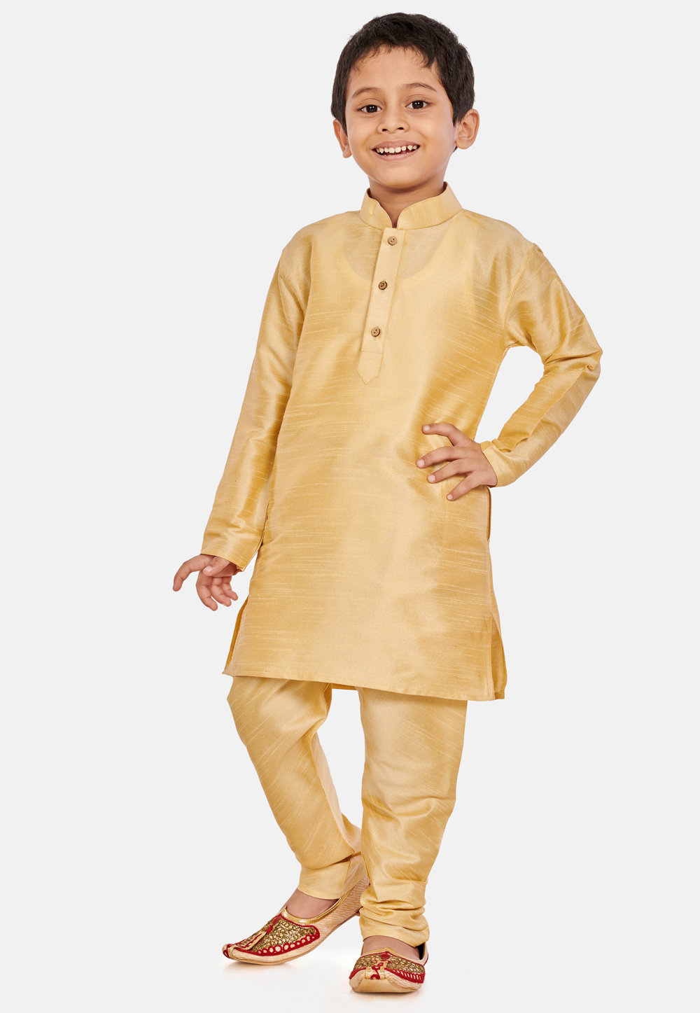 Golden Cotton Silk Kids Kurta Pajama 215871
