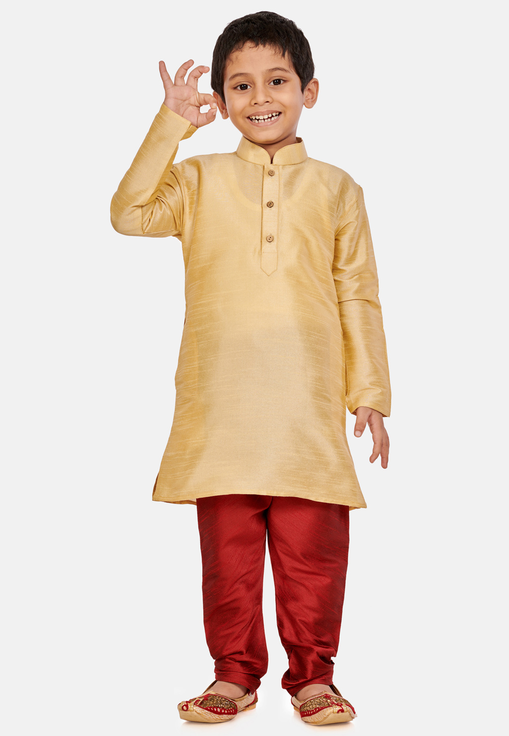 Golden Cotton Silk Kids Kurta Pajama 215873