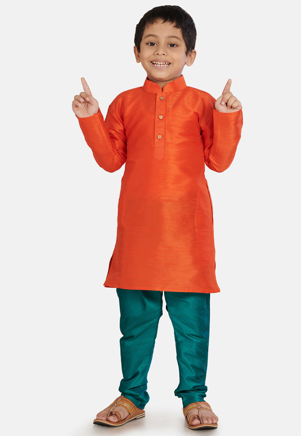 Orange Cotton Silk Kids Kurta Pajama 215891