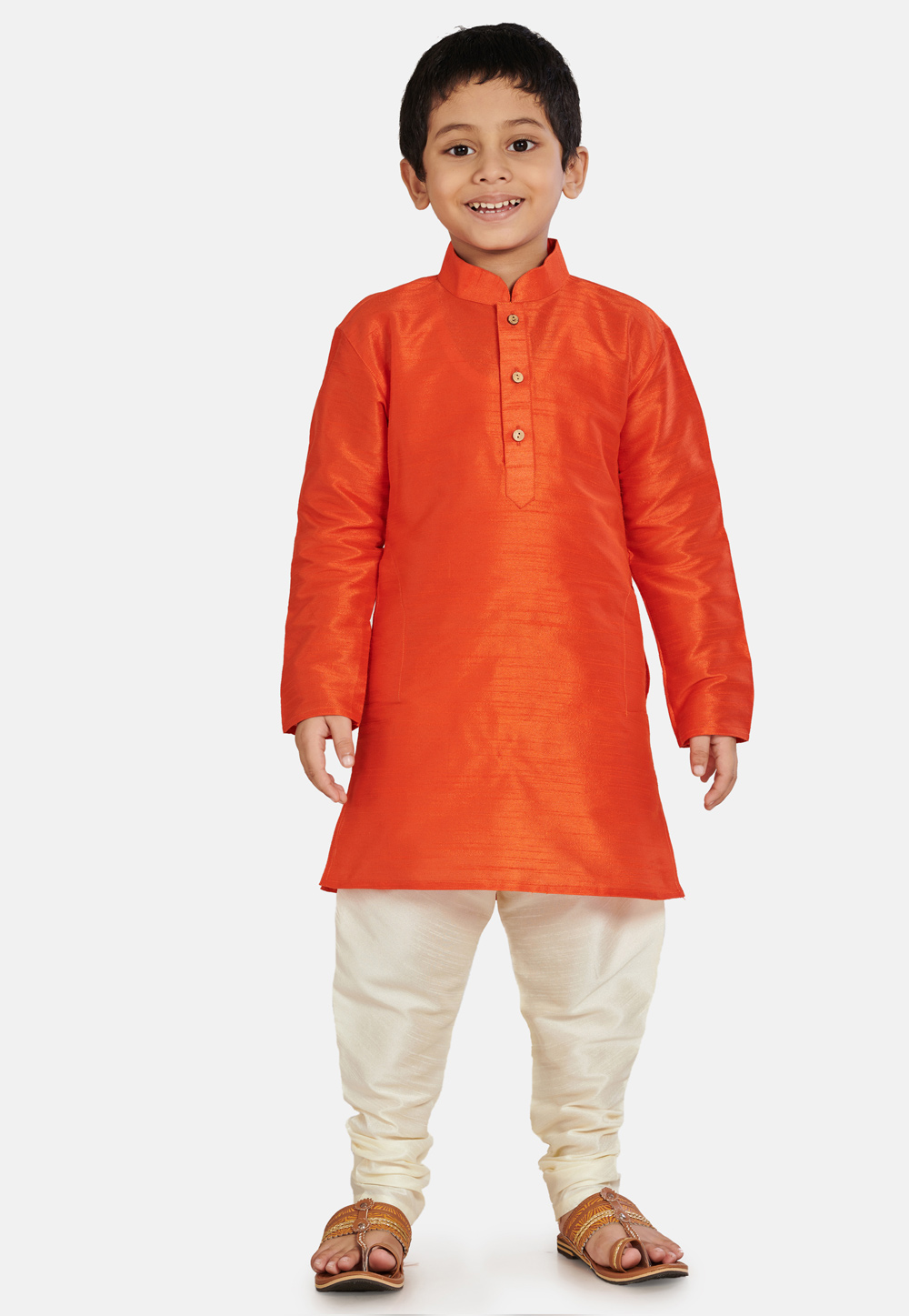 Orange Cotton Silk Kids Kurta Pajama 215892