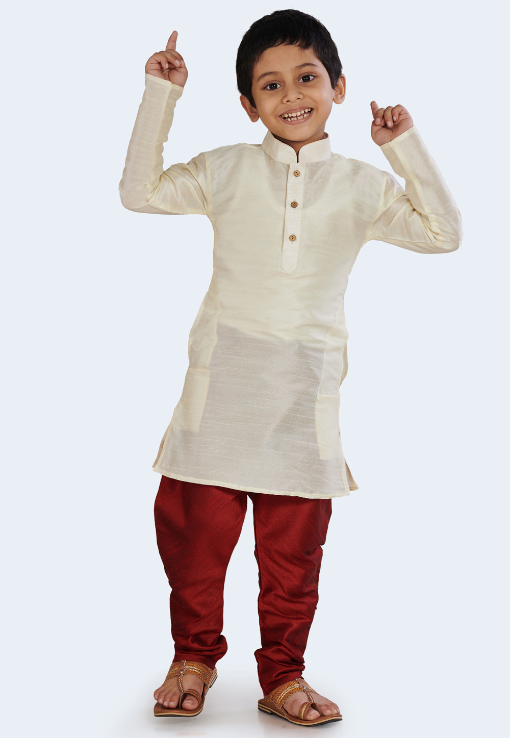 White Cotton Silk Kids Kurta Pajama 215908