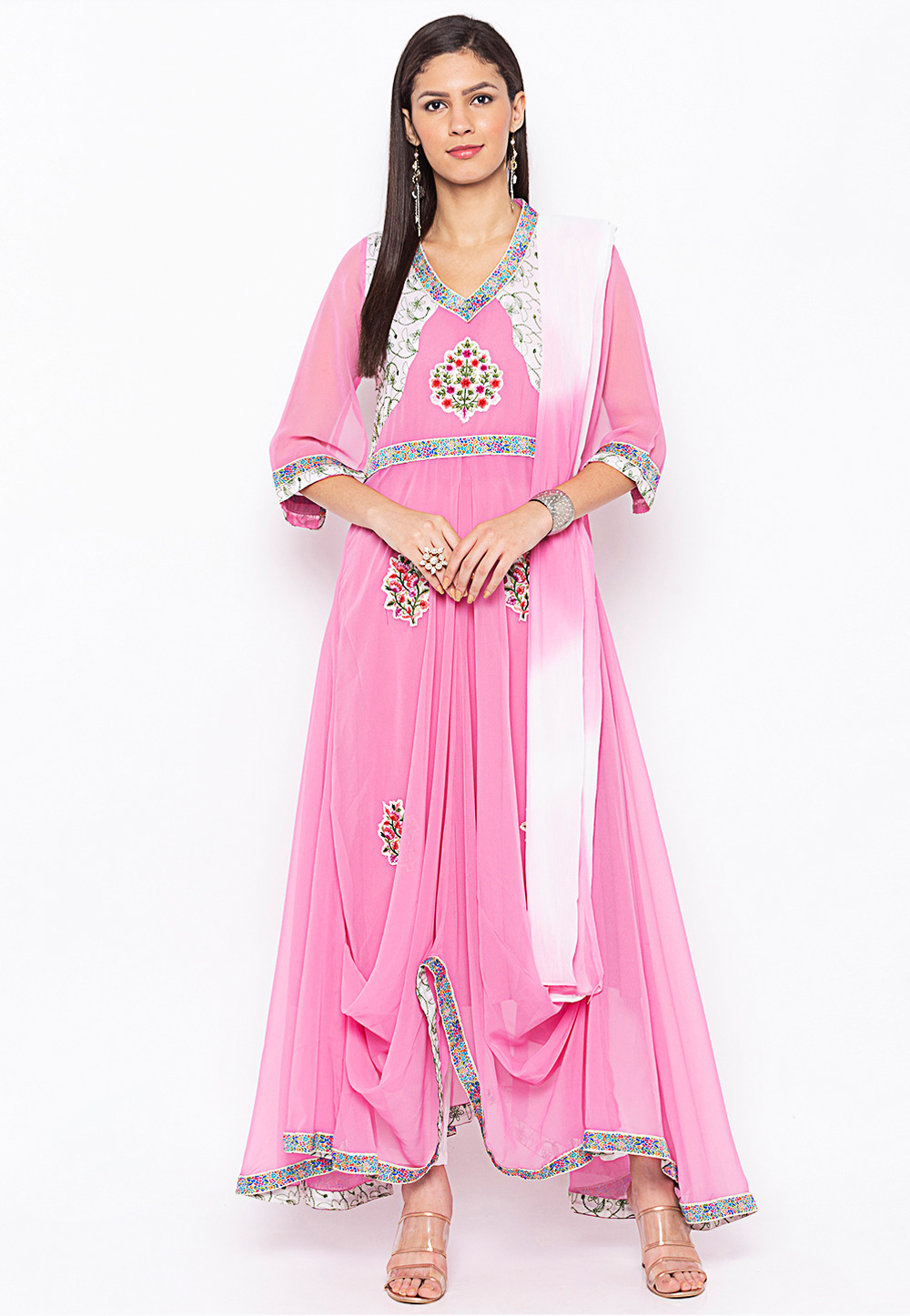 Pink Georgette Readymade Anarkali Suit 215914