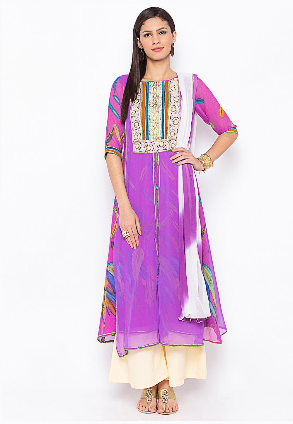 Purple Georgette Readymade Palazzo Suit 215917