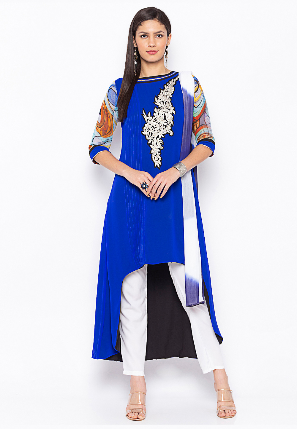 Blue Georgette Readymade Asymmetrical Salwar Kameez 215918