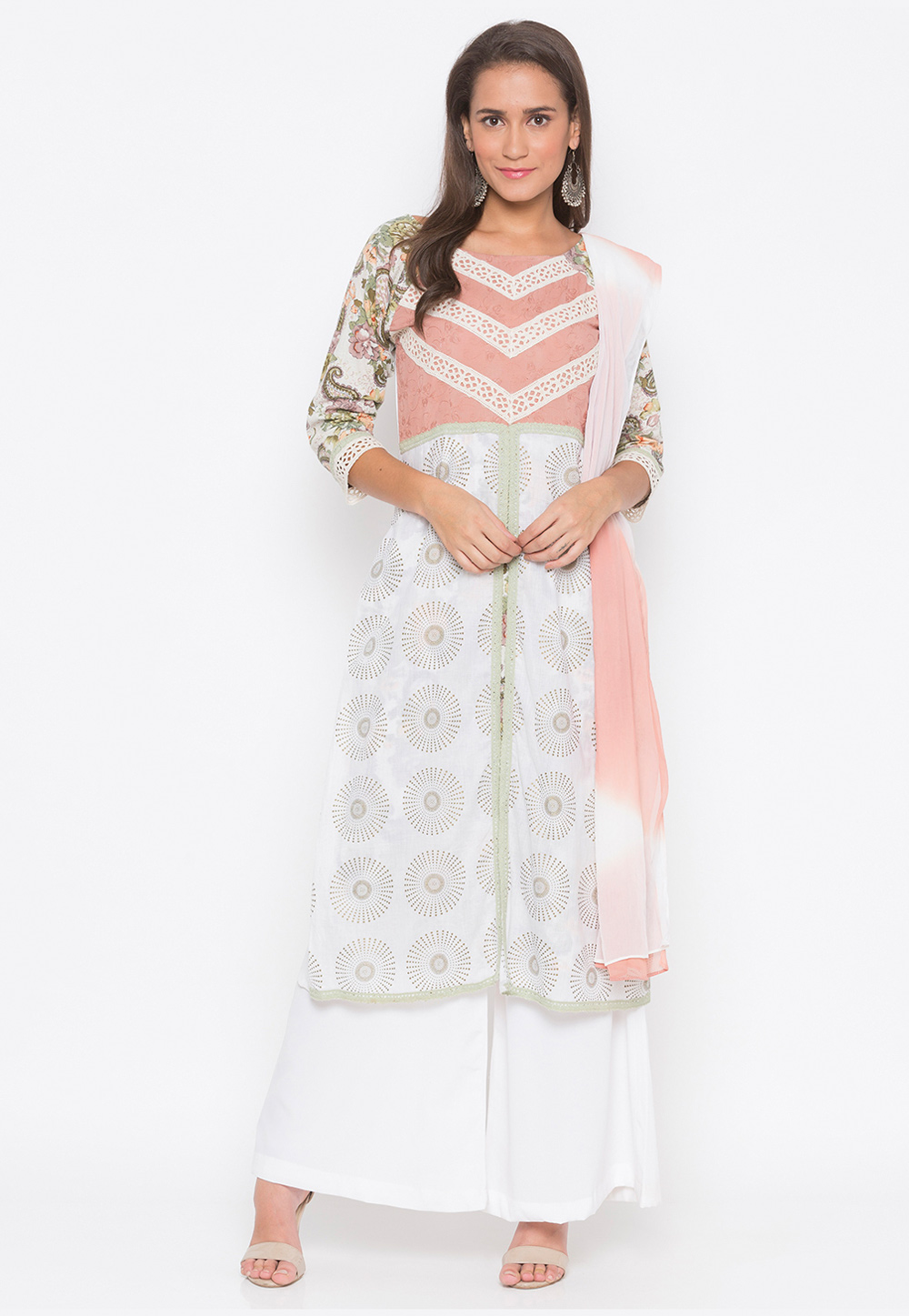 Off White Cotton Readymade Palazzo Suit 215924