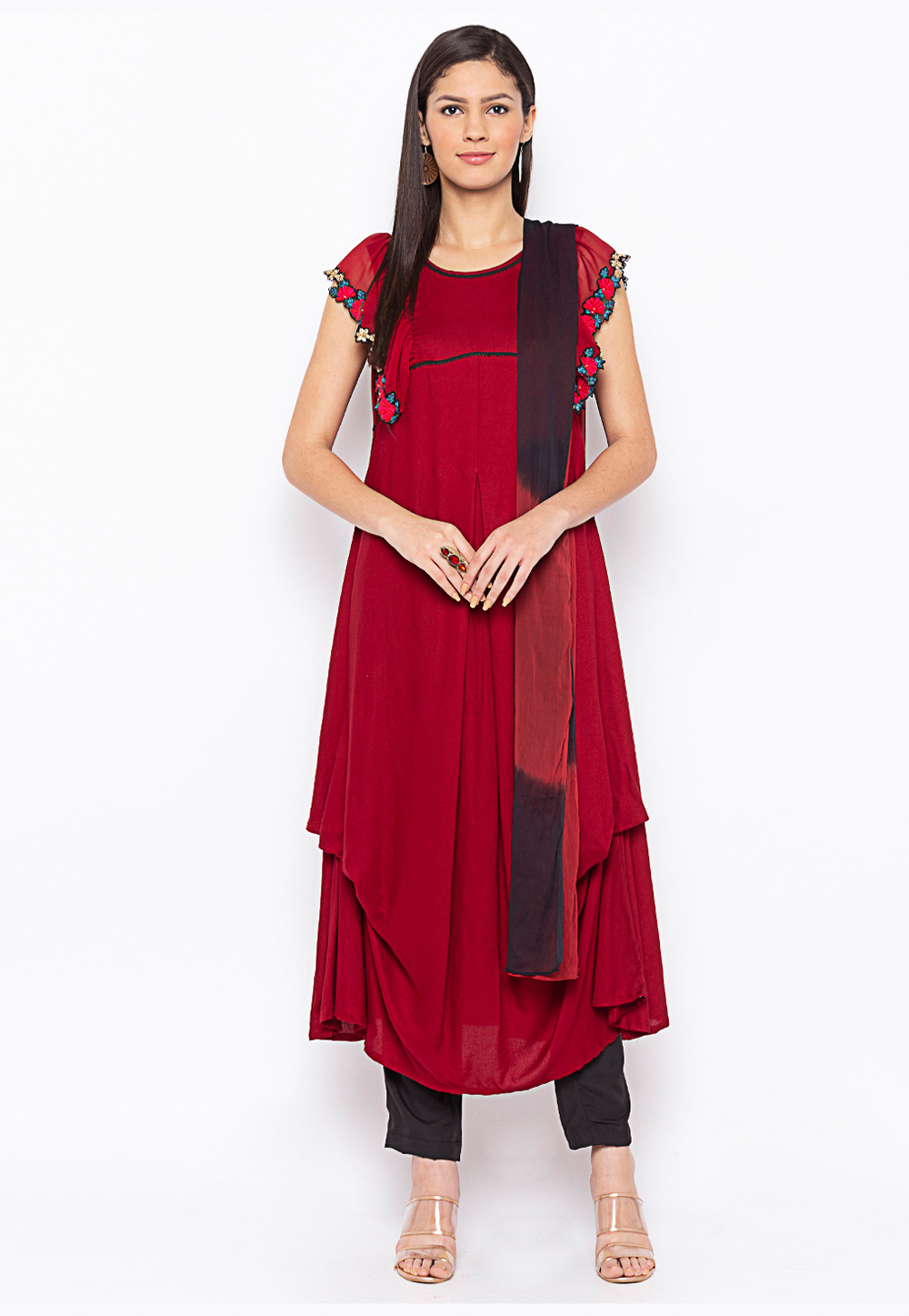 Maroon Cotton Readymade Kameez With Pant 215930