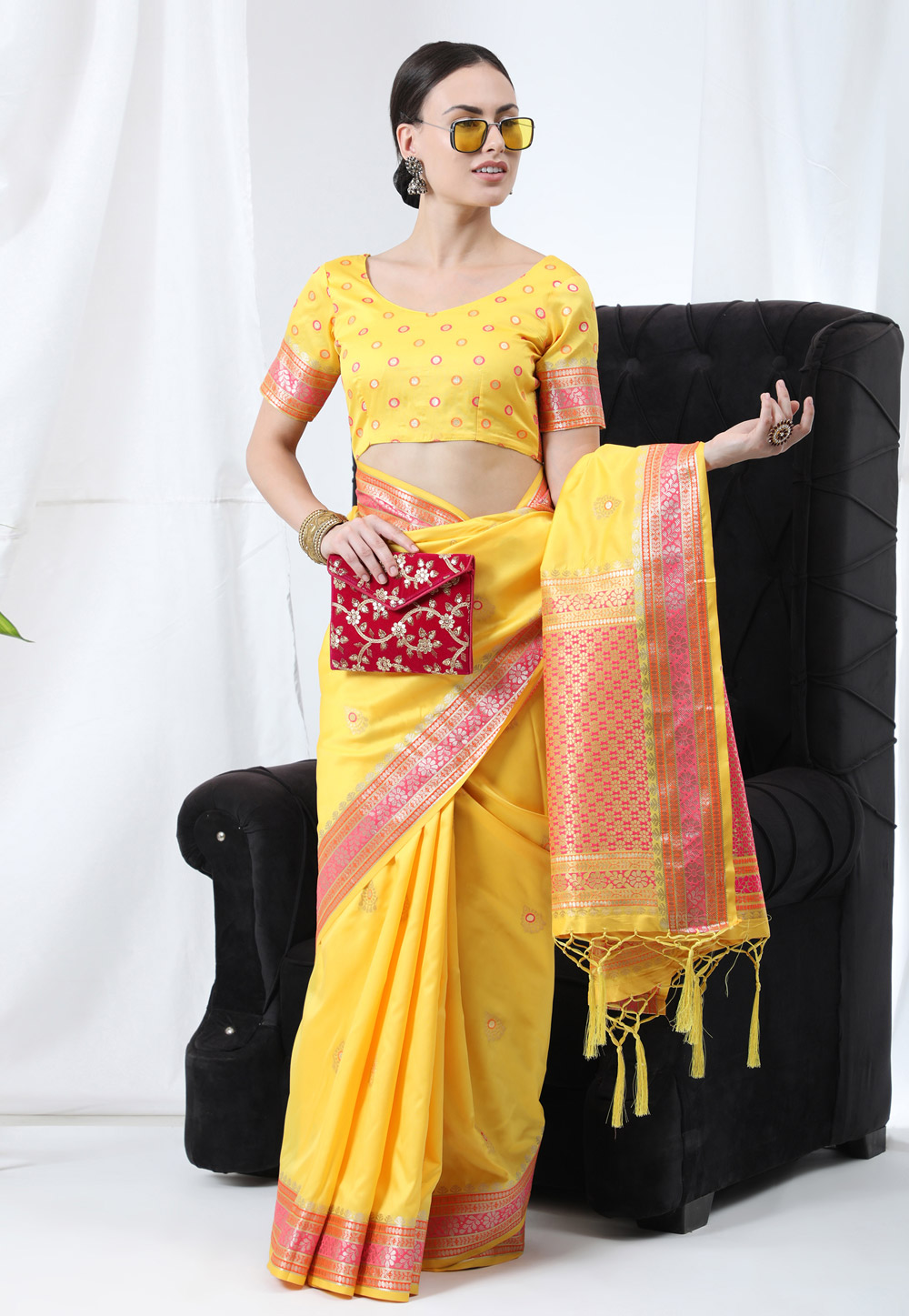 Yellow Banarasi Silk Saree With Blouse 248503
