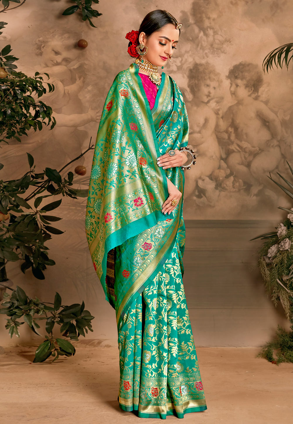 Green Art Silk Festival Wear Saree 216035