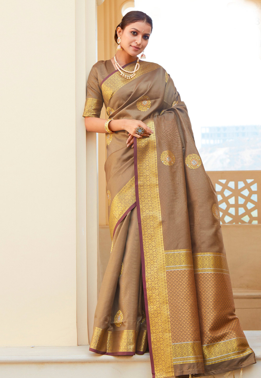 Brown Silk Festival Wear Saree 216018