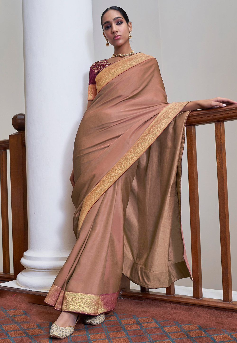 Brown Silk Saree With Blouse 215994