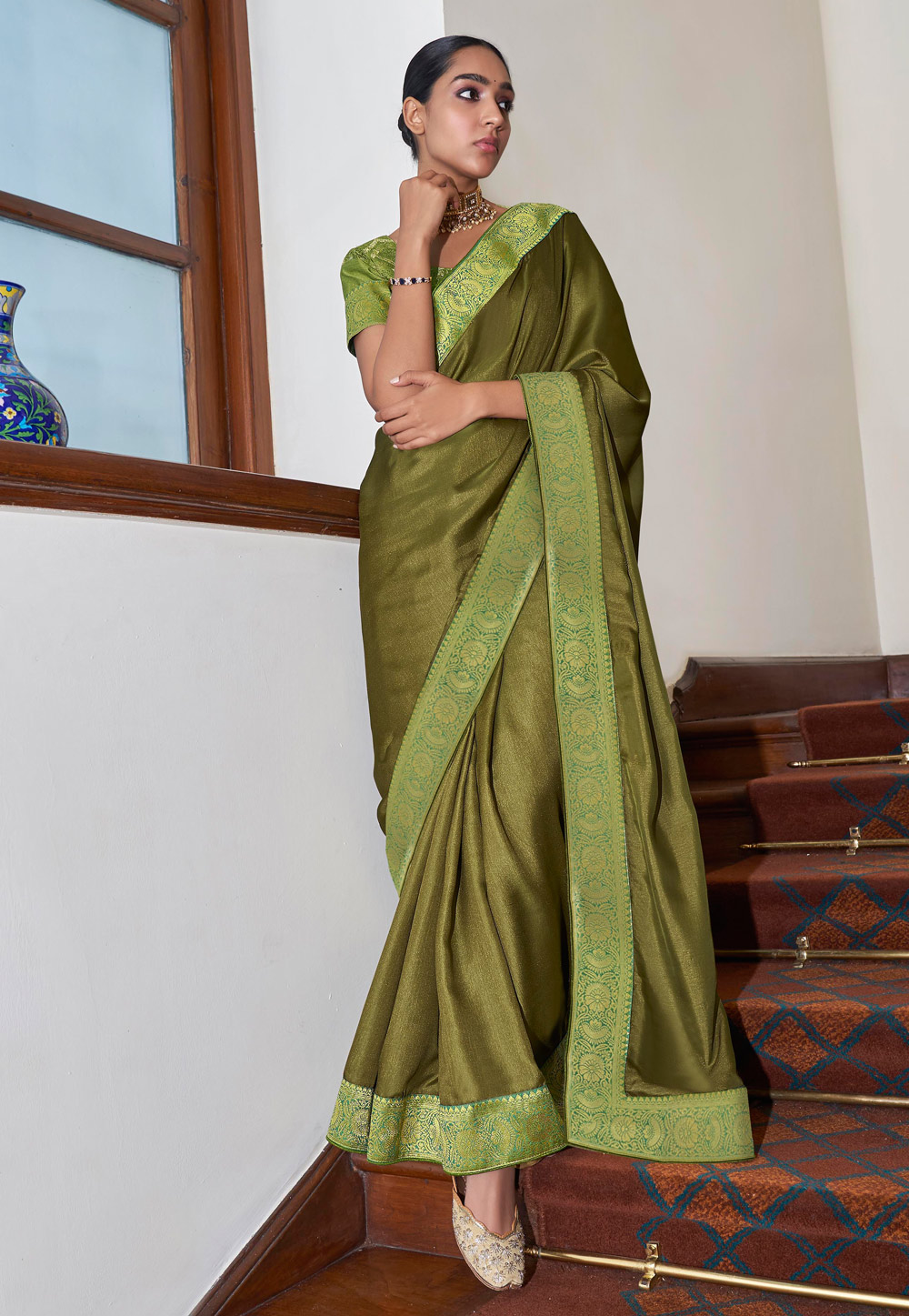 Green Silk Saree With Blouse 215996