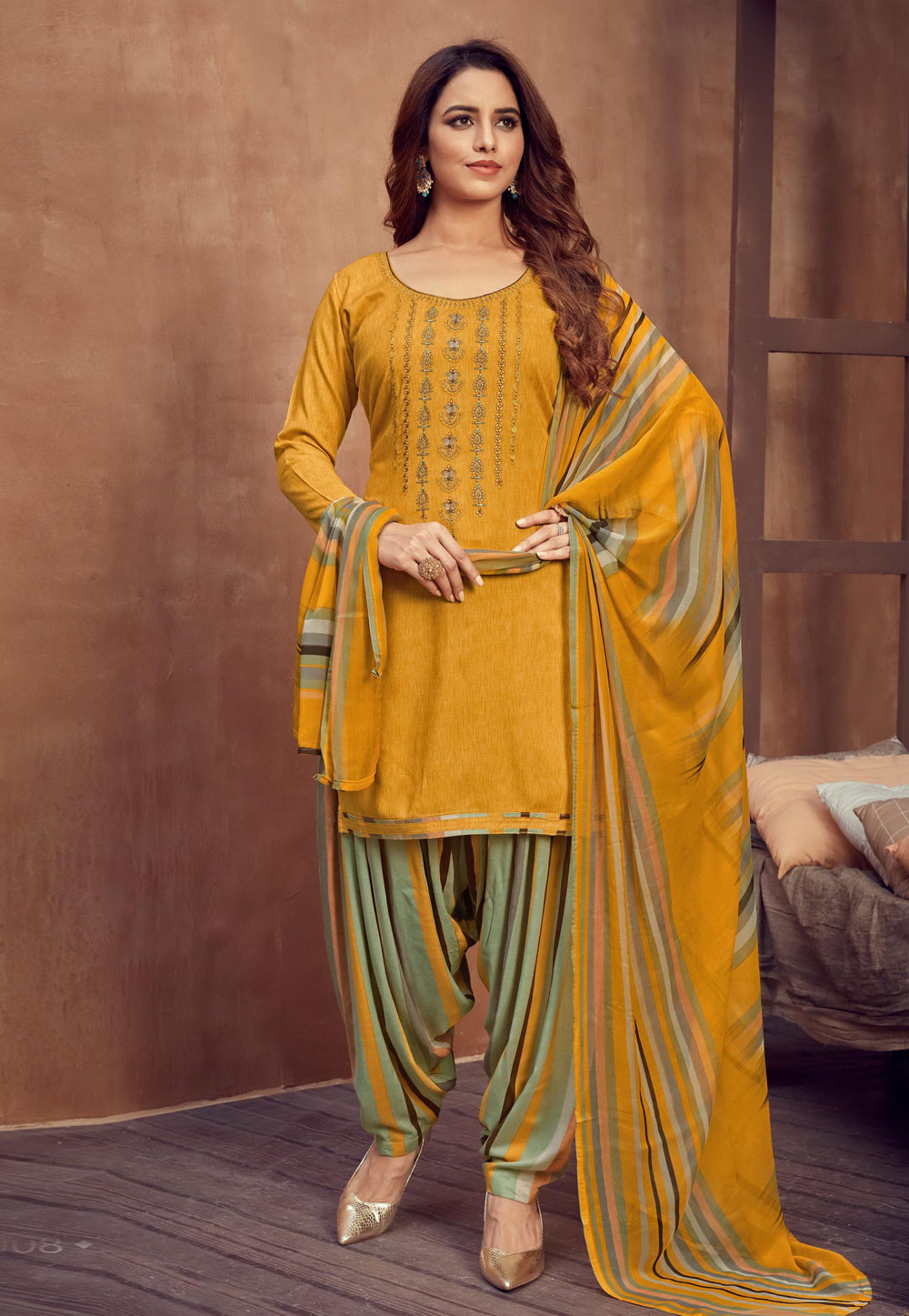 Yellow Viscose Rayon Punjabi Suit 215964