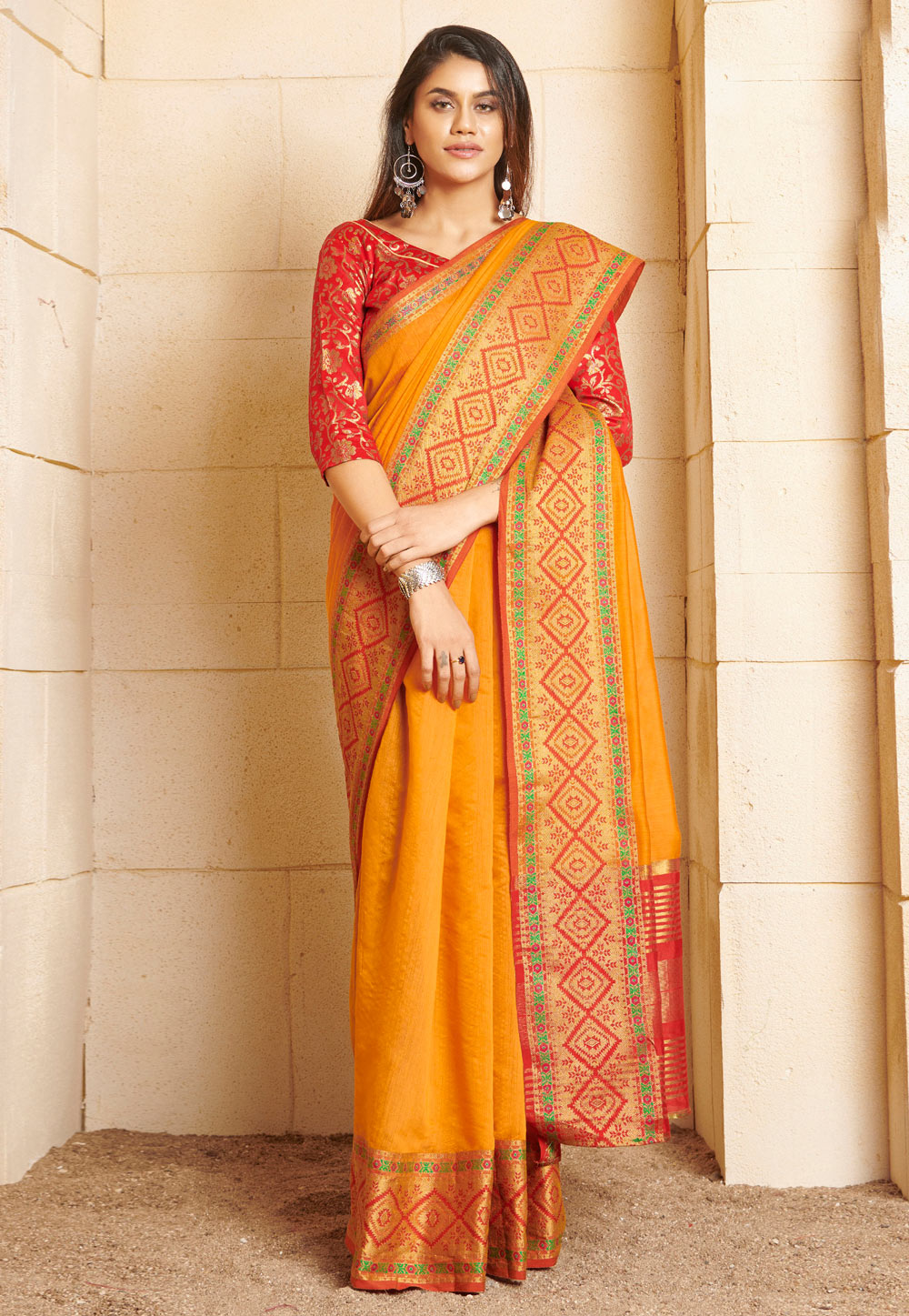 Yellow Cotton Saree With Blouse 216030