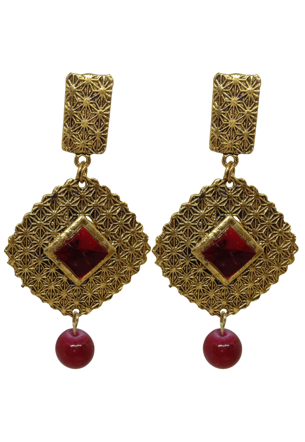 Red Alloy Austrian Diamond Earrings 232433