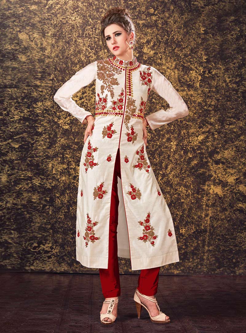 Off White Silk Readymade Pant Style Suit 89897