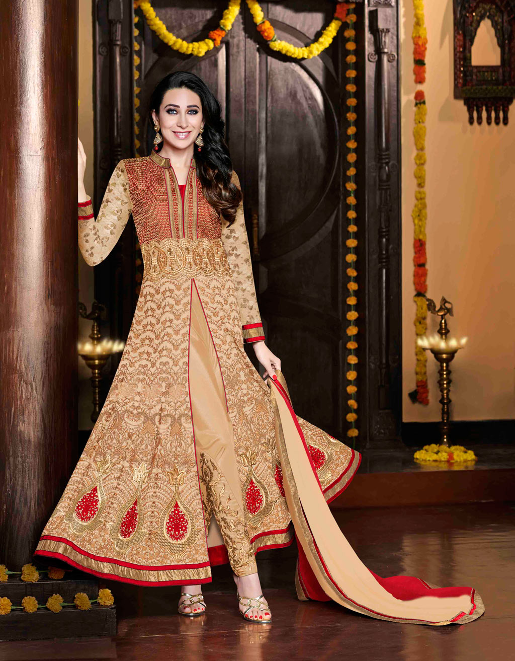 Karisma Kapoor Beige Georgette Designer Anarkali Suit 59336
