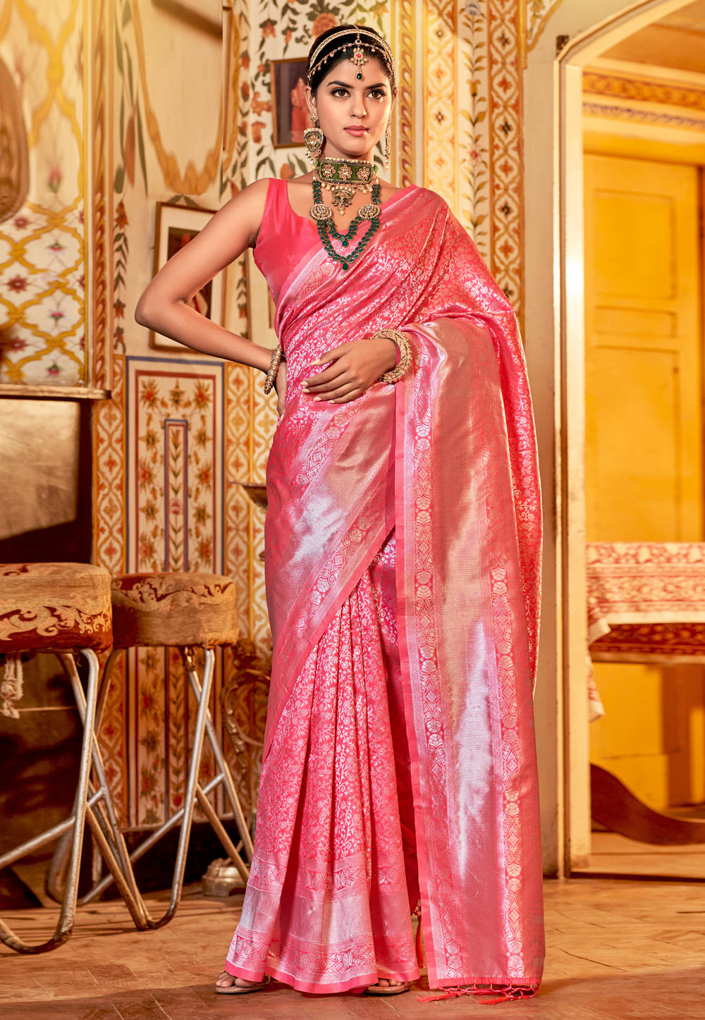 Pink Silk Saree With Blouse 259076