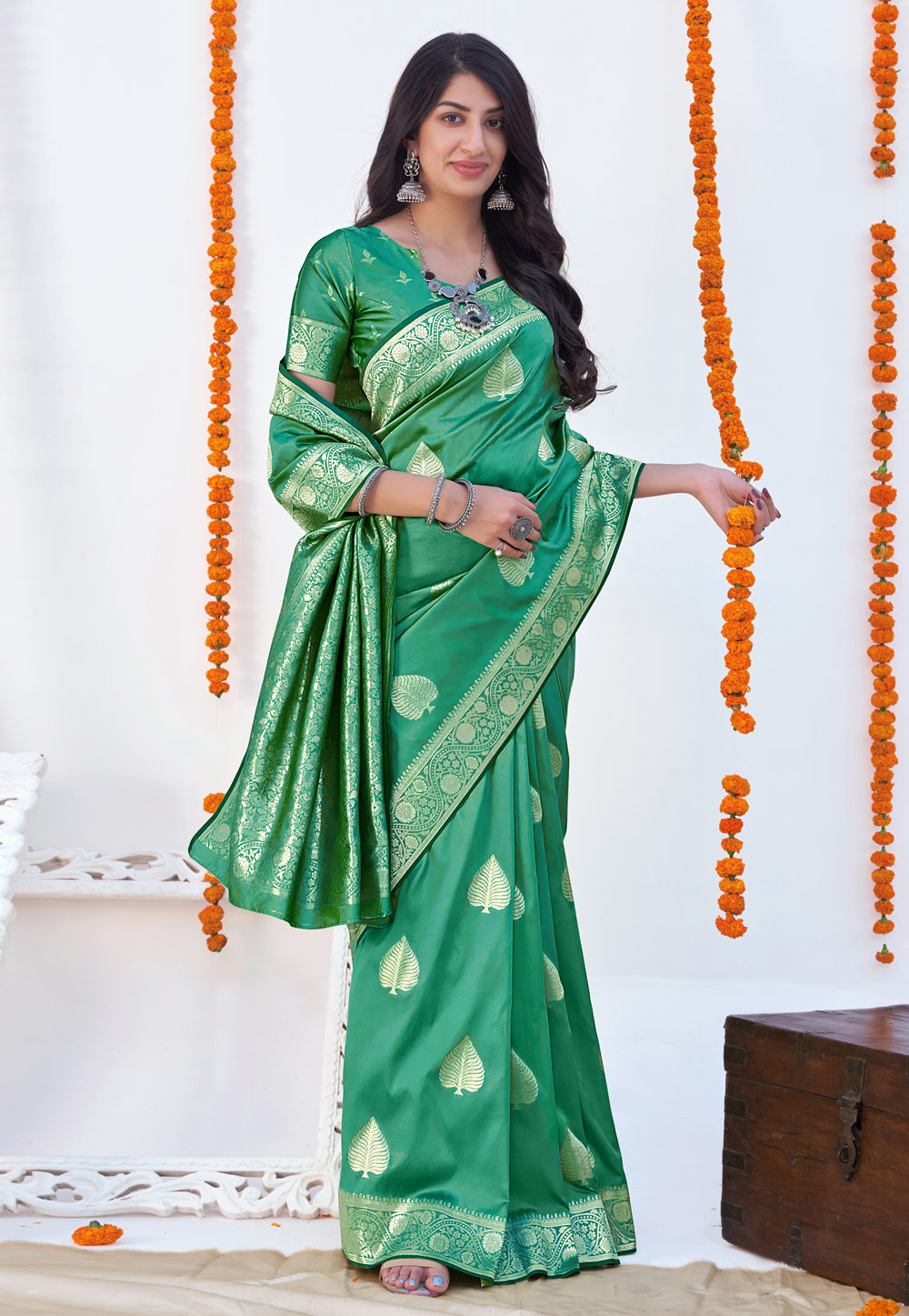 Sea Green Banarasi Silk Saree With Blouse 243164