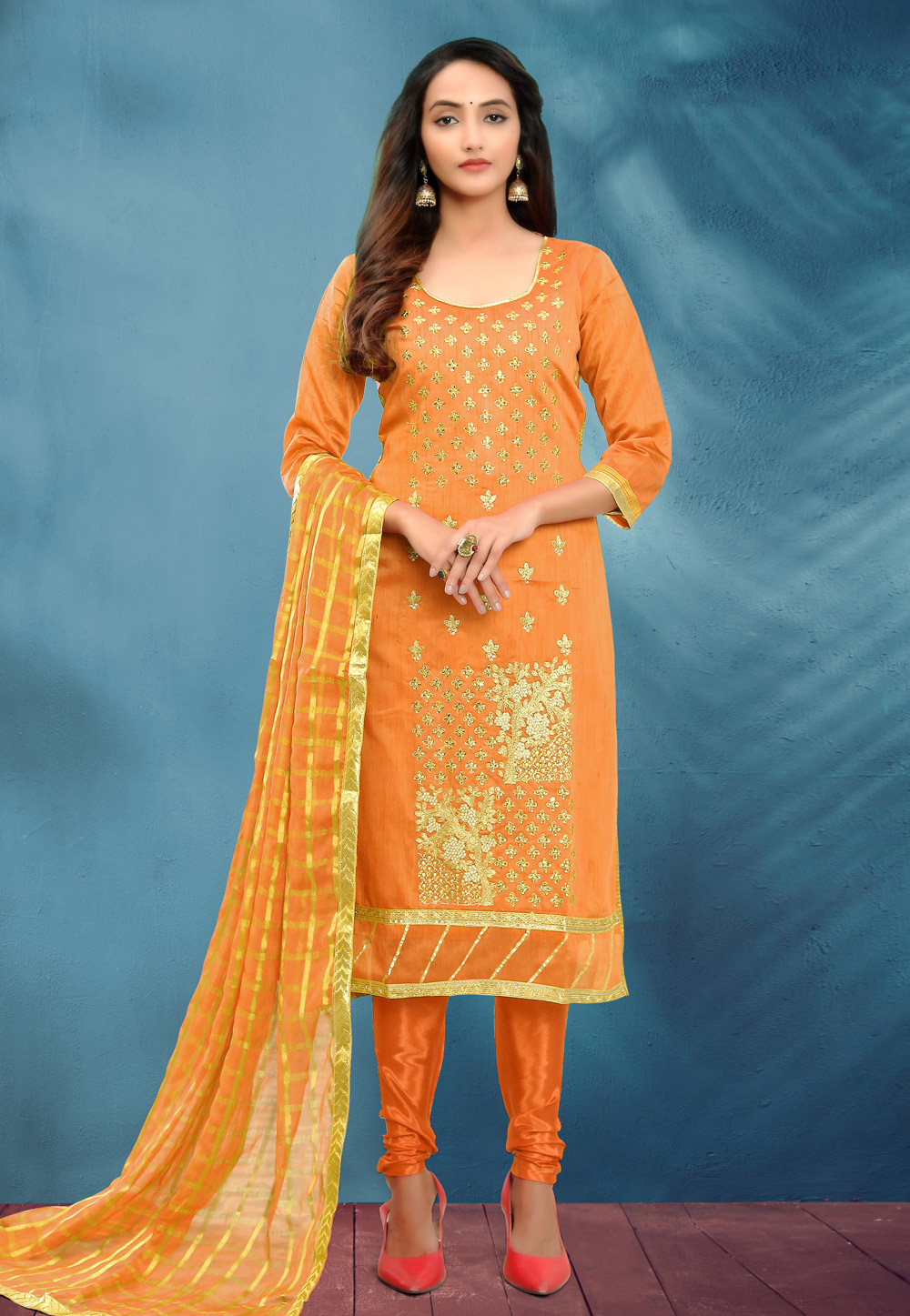 Yellow Cotton Silk Churidar Salwar Suit 219669