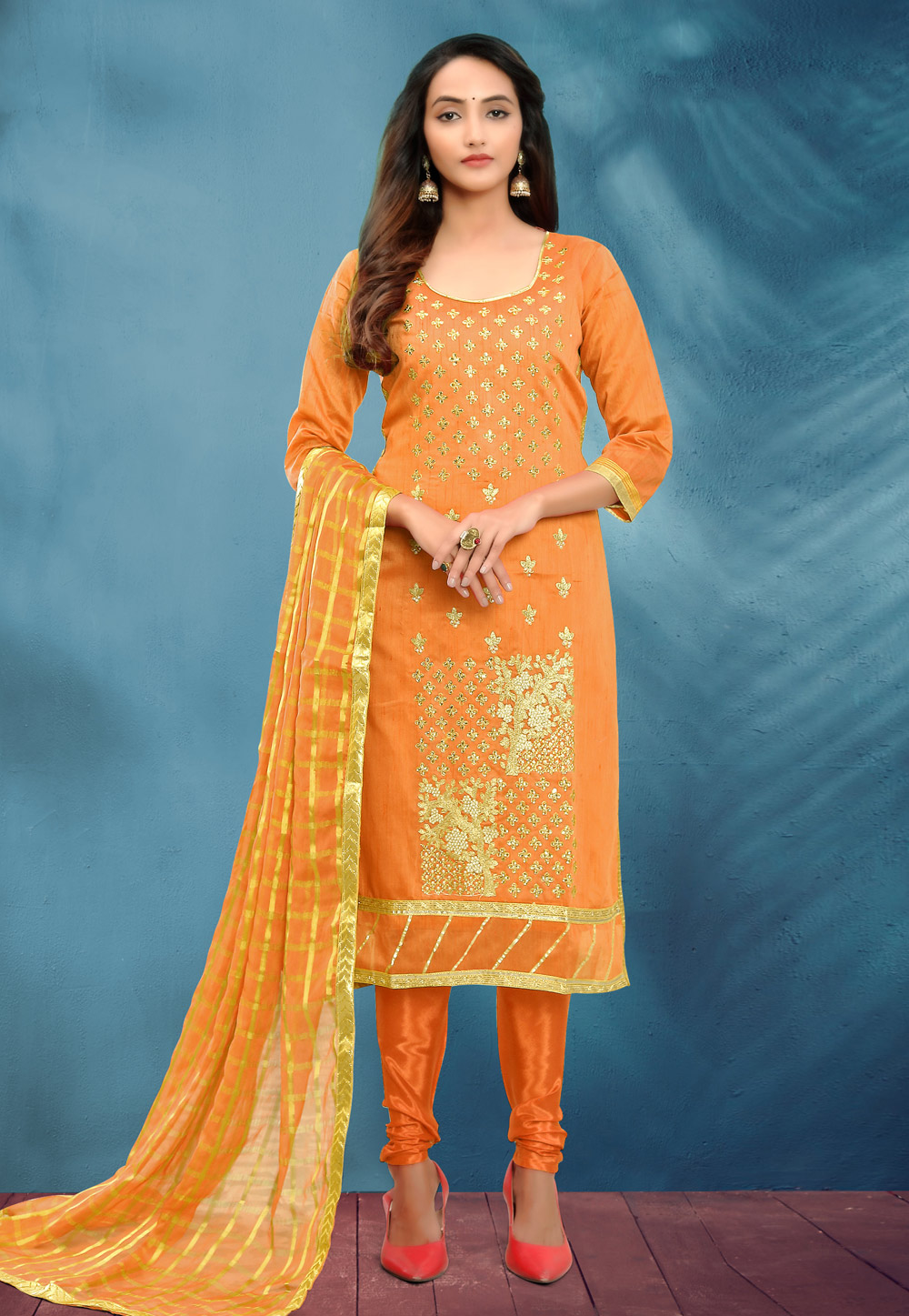 Yellow Cotton Silk Churidar Salwar Suit 219271