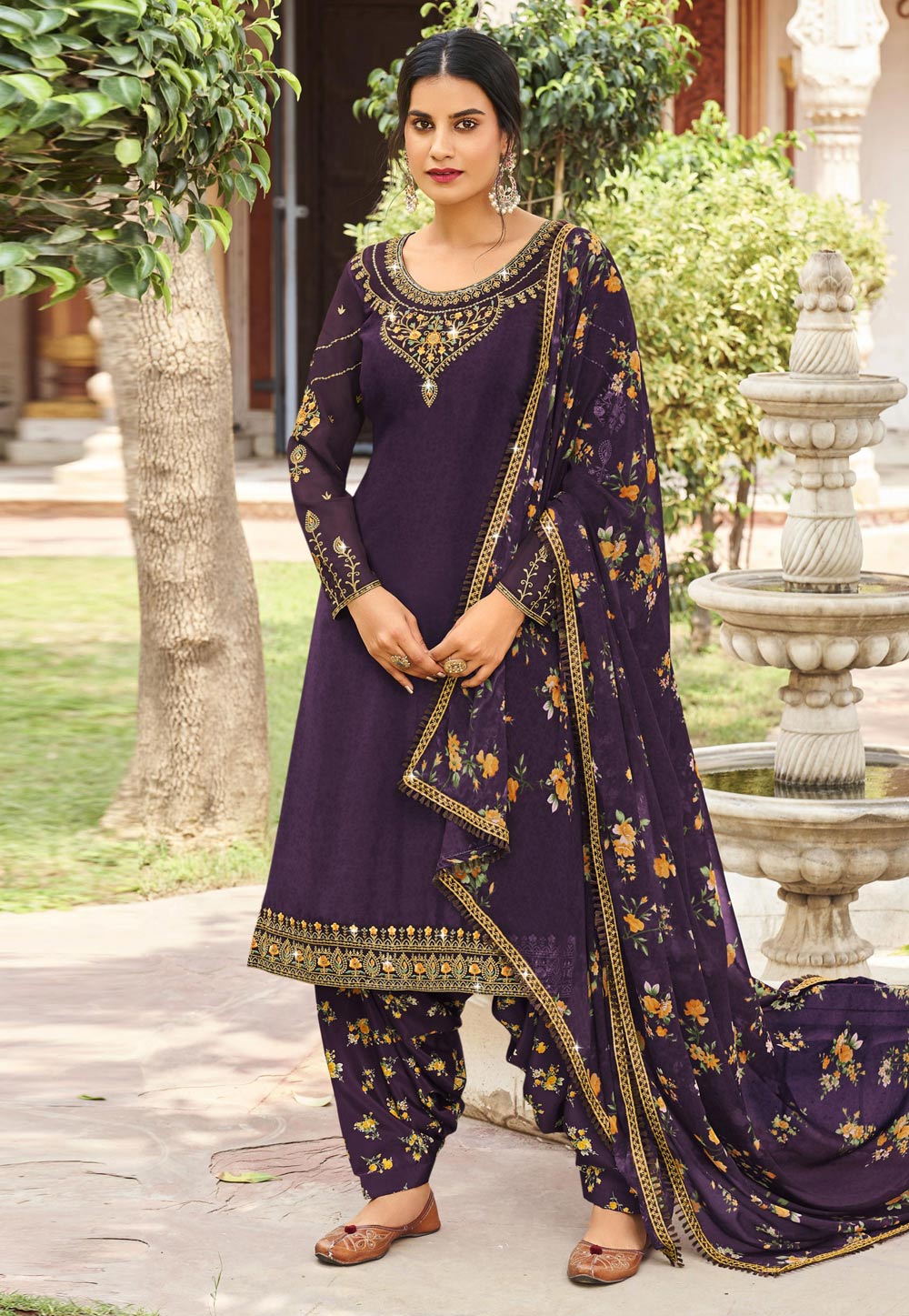 Purple Crepe Patiala Suit 259417