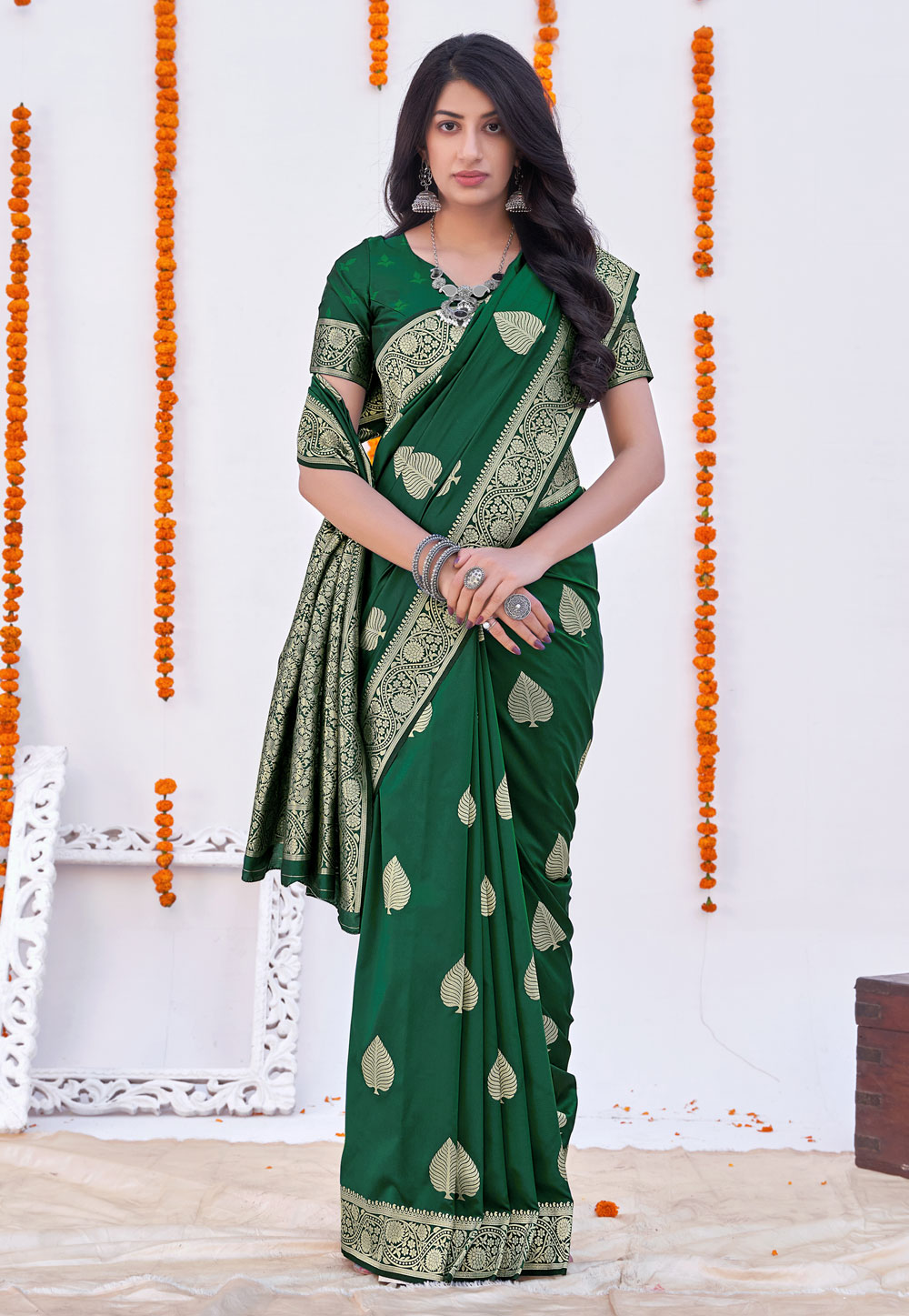 Green Banarasi Silk Festival Wear Saree 243167