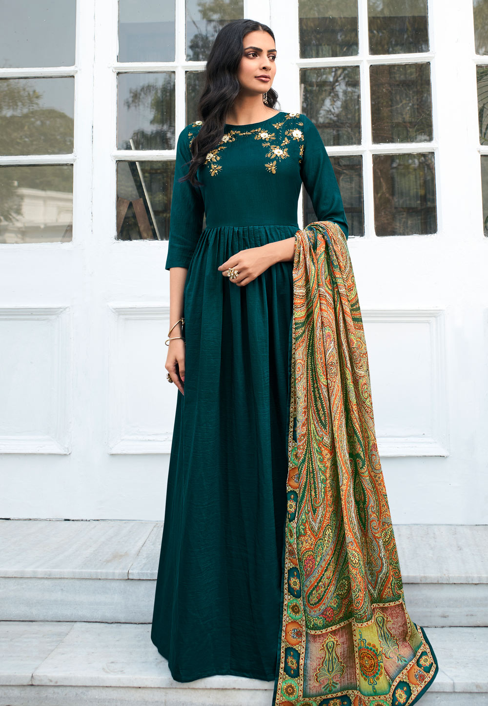 Teal Viscose Gown 239769