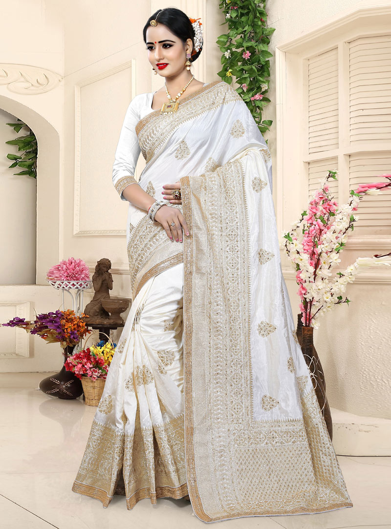 White Silk Festival Wear Saree 108316