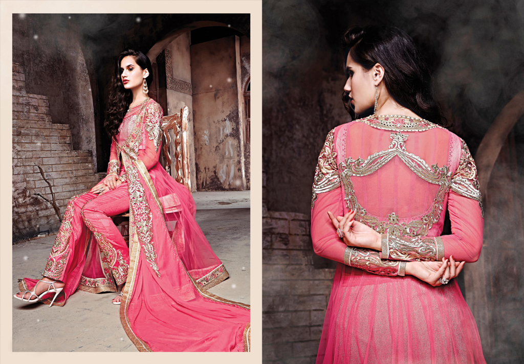 Pink Net Pant Style Salwar Suit 44817