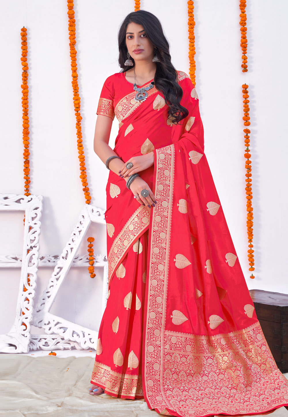 Red Banarasi Silk Festival Wear Saree 243171
