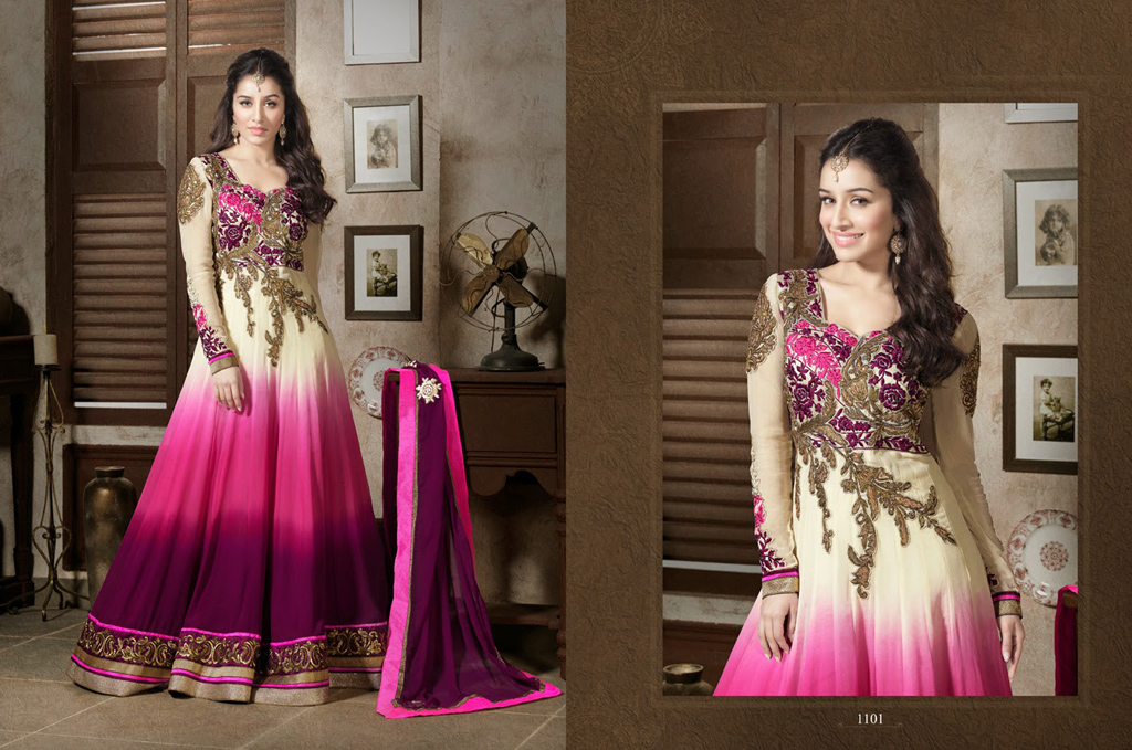 Shraddha Kapoor Off White and Pink Embroidered Long Anarkali Suit 31770